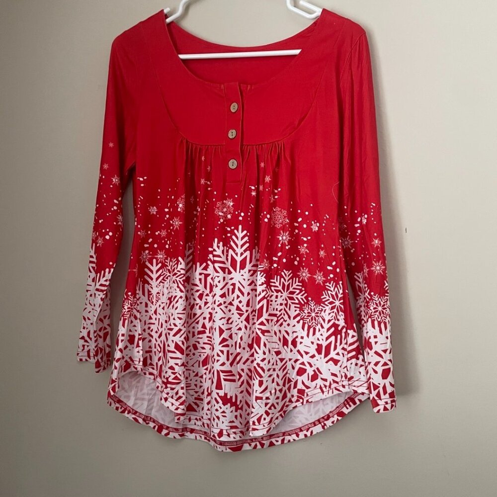 Red Snowflake Long-Sleeve Tunic Top